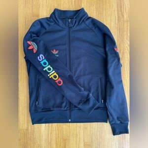 Women’s vintage navy adidas track jacket rainbow stitch size M